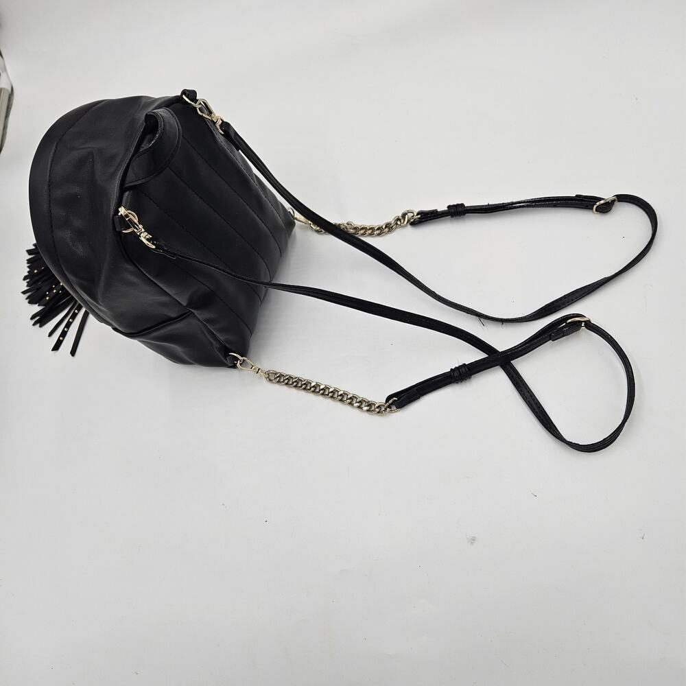 Victoria Secret Quilted Cheveron Faux Leather 90s Black Gold Mini Backpack Logo - Picture 7 of 15